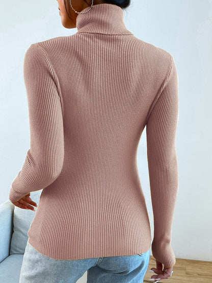 Nicolette Slim Fit Ribbed Knit Turtleneck Long Sleeve Sweater - Blue Power
