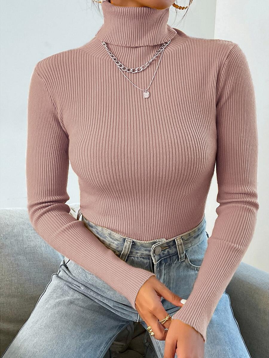 Nicolette Slim Fit Ribbed Knit Turtleneck Long Sleeve Sweater - Black