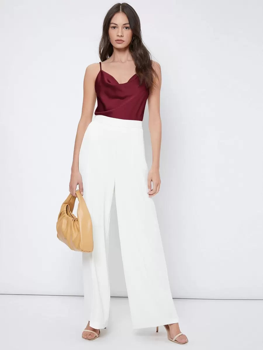 Rosemary Draped Cowl Neck Satin Cami Top with Spaghetti Straps - Burgundy