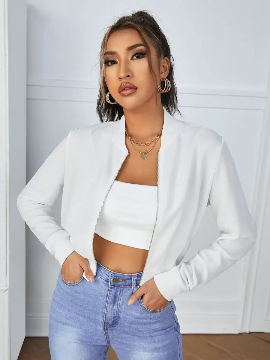 Calliope Zip Up Crop Bomber Jacket - Red