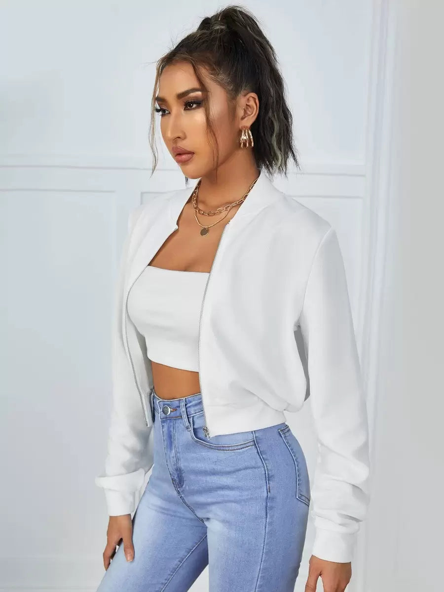 Calliope Zip Up Crop Bomber Jacket - Dusty Pink
