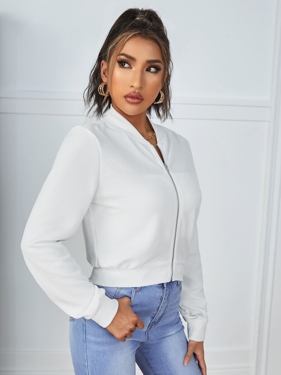 Calliope Zip Up Crop Bomber Jacket - Red