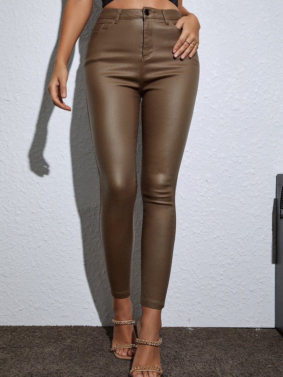 Vilnius High Waist Faux Leather Skinny Pants