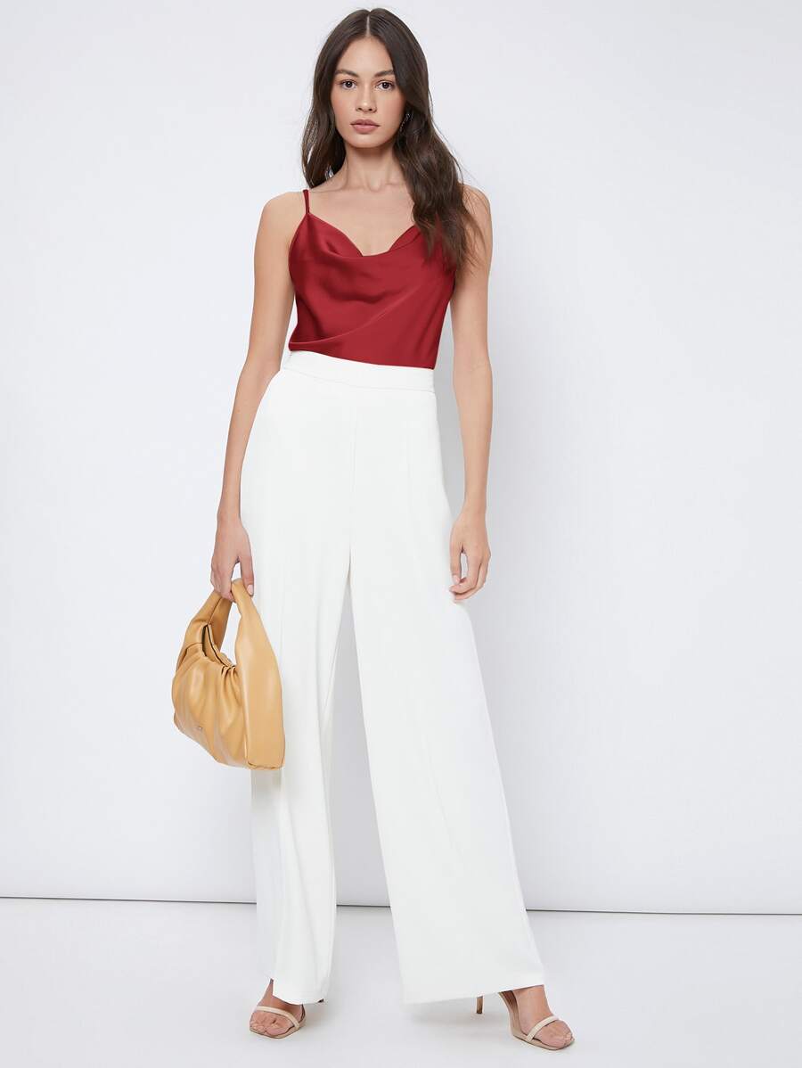 Rosemary Draped Cowl Neck Satin Cami Top with Spaghetti Straps - Red