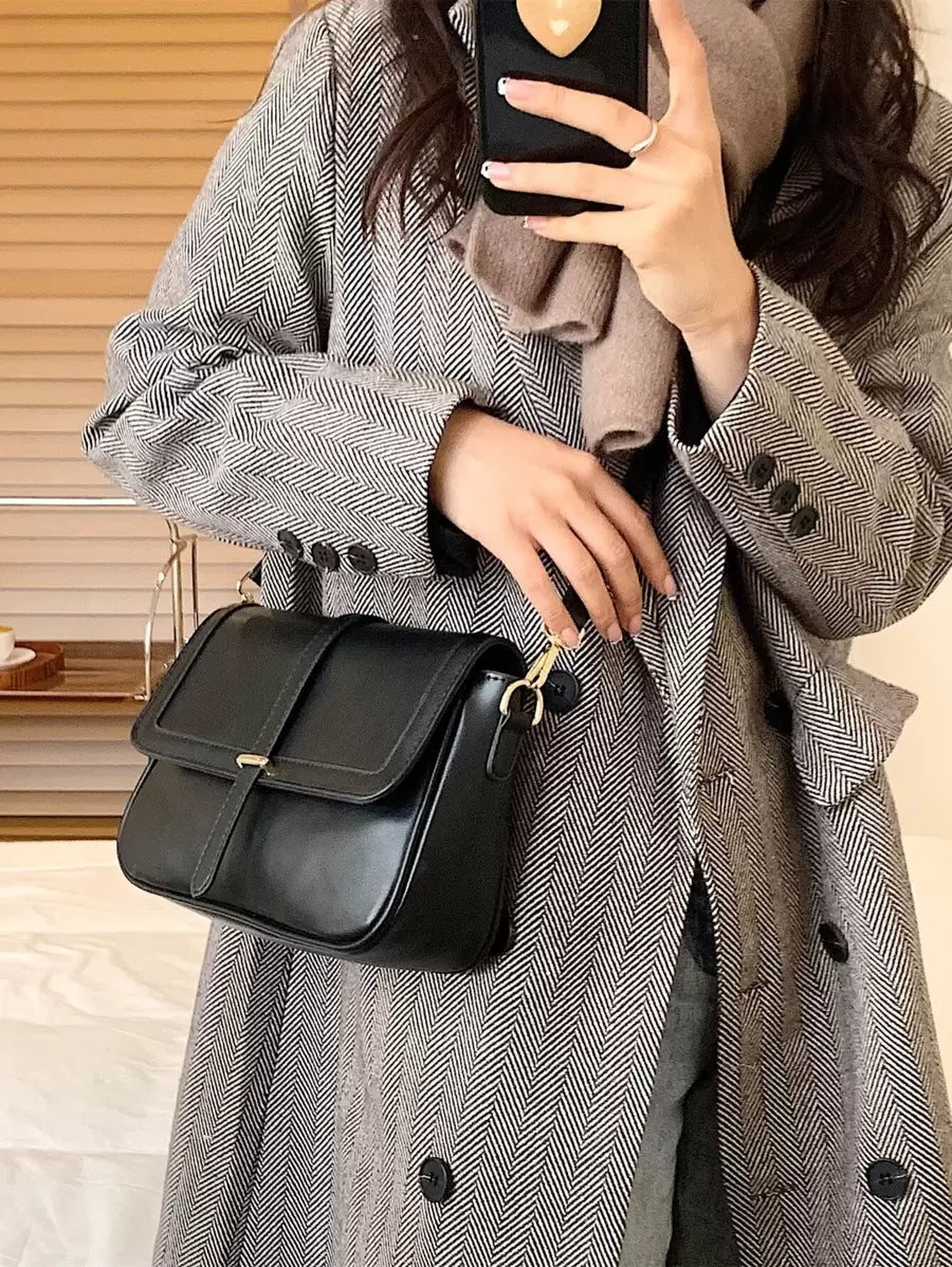 Kilkenny Vintage Flap Crossbody Bag with Buckle Strap - Black