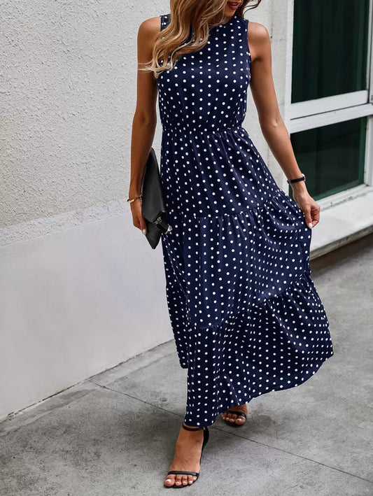 EMERY ROSE Polka Dot Sleeveless Ruffle Hem A-Line Dress Maxi Women Outfit Mensa