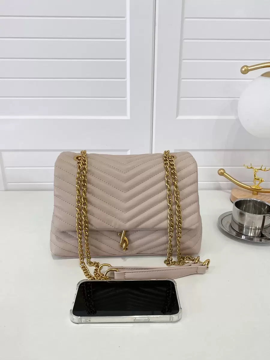 Annecy Chevron Quilted Chain Strap Crossbody Bag