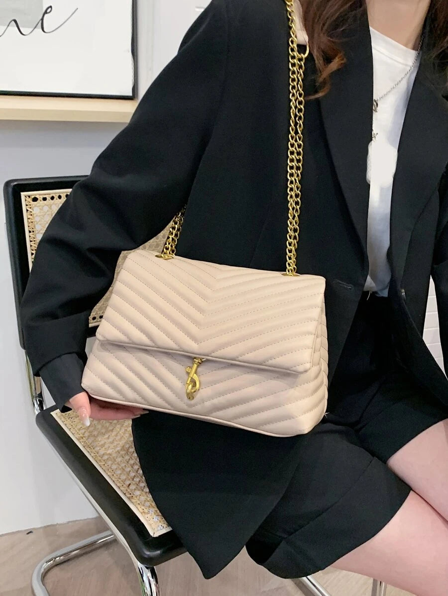 Annecy Chevron Quilted Chain Strap Crossbody Bag