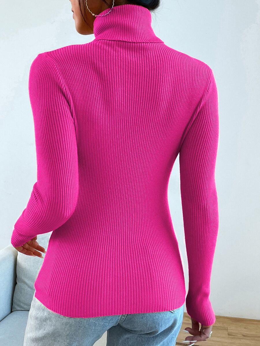 Nicolette Slim Fit Ribbed Knit Turtleneck Long Sleeve Sweater - Dark Green
