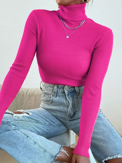 Nicolette Slim Fit Ribbed Knit Turtleneck Long Sleeve Sweater - Mustard Yellow