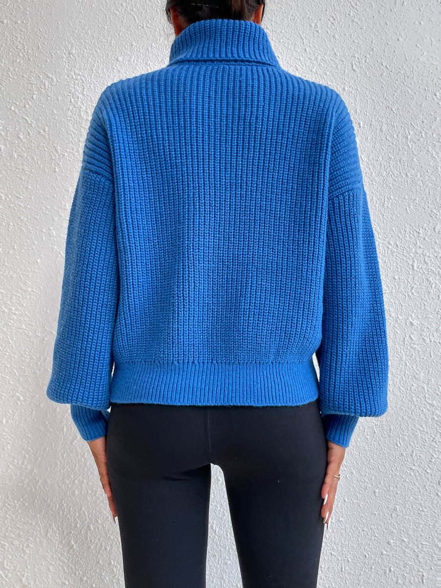 Wilhelmina Rib Knit Turtleneck Drop Shoulder Pullover Sweater - Burgundy