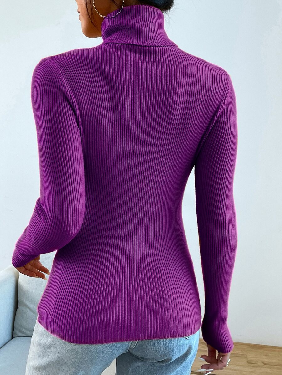 Nicolette Slim Fit Ribbed Knit Turtleneck Long Sleeve Sweater - Camel