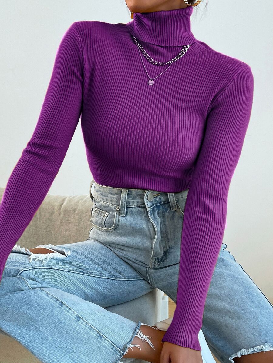 Nicolette Slim Fit Ribbed Knit Turtleneck Long Sleeve Sweater - Green