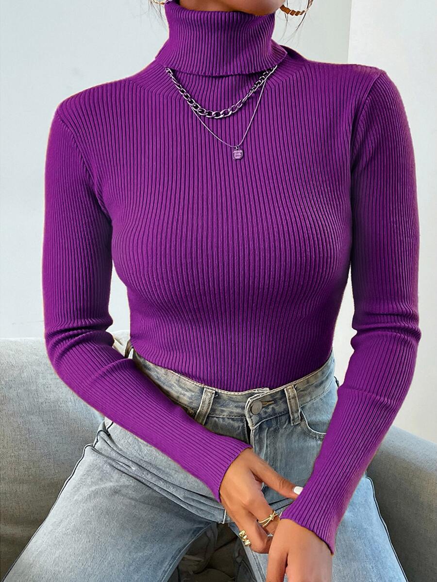 Nicolette Slim Fit Ribbed Knit Turtleneck Long Sleeve Sweater - Mint Green