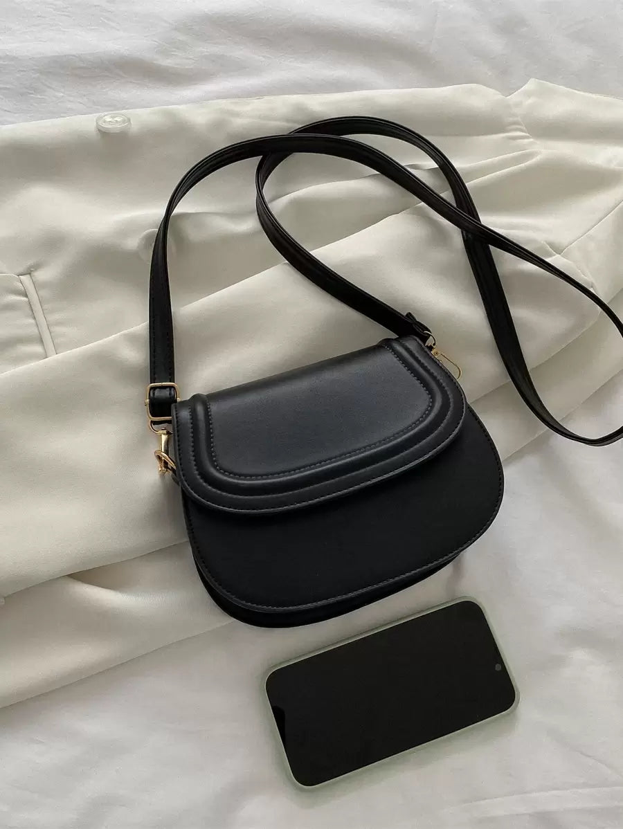 Women's Small Saddle Crossbody Bag, Faux Leather Flap Shoulder Purse with Adjustable Strap