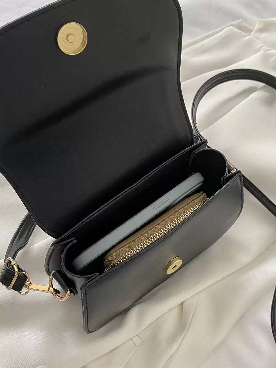 Women's Small Saddle Crossbody Bag, Faux Leather Flap Shoulder Purse with Adjustable Strap
