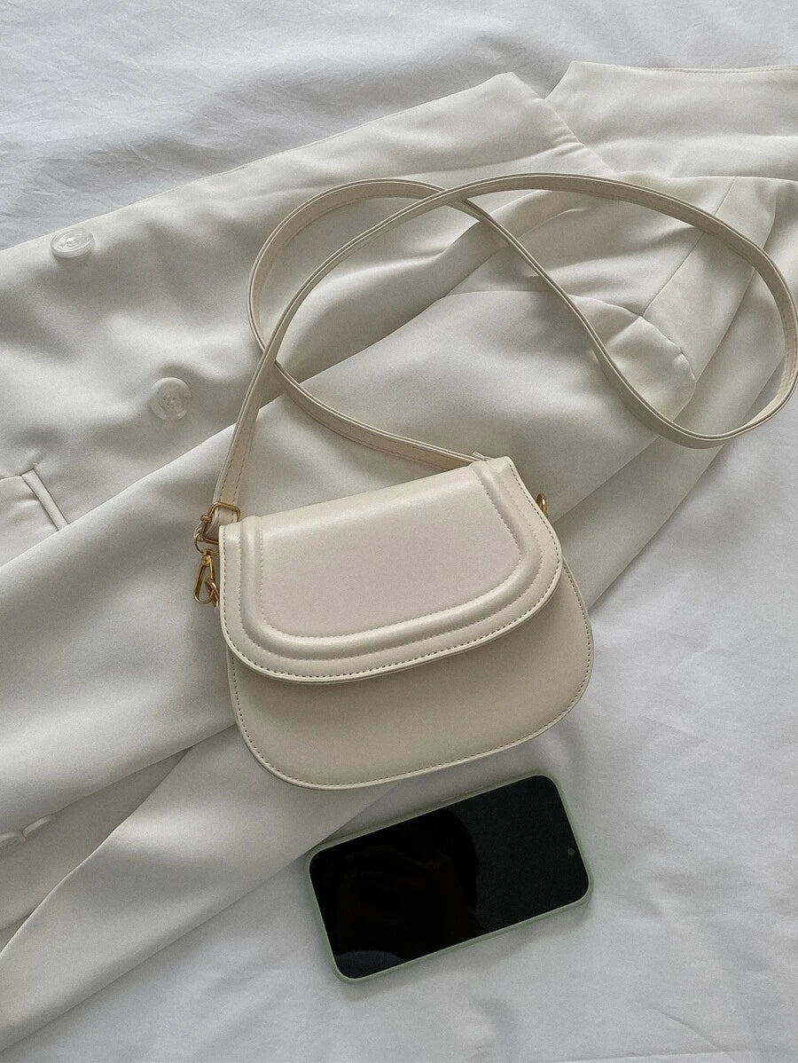 Women's Small Saddle Crossbody Bag, Faux Leather Flap Shoulder Purse with Adjustable Strap