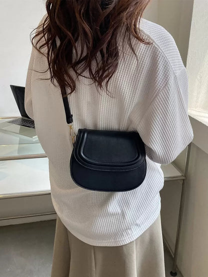 Women's Small Saddle Crossbody Bag, Faux Leather Flap Shoulder Purse with Adjustable Strap