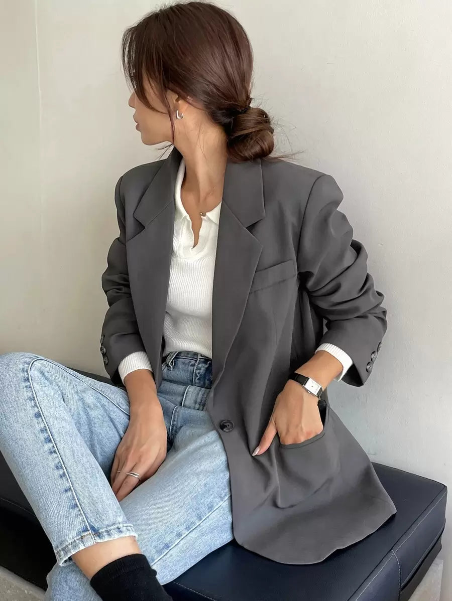 Pimlico Oversized Single Button Notch Lapel Blazer - Dark Grey