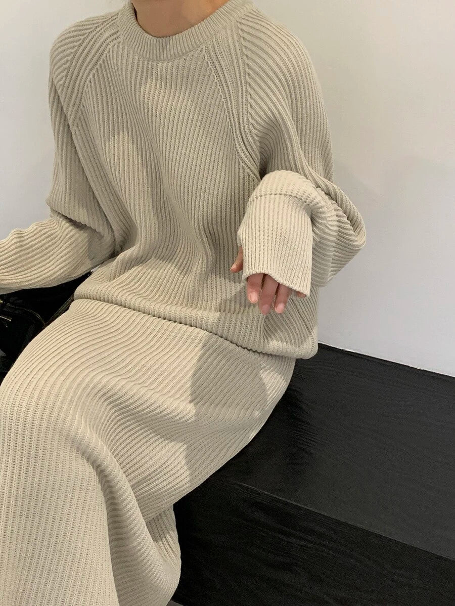 Brienz Raglan Sleeve Sweater and Knit Midi Skirt Set