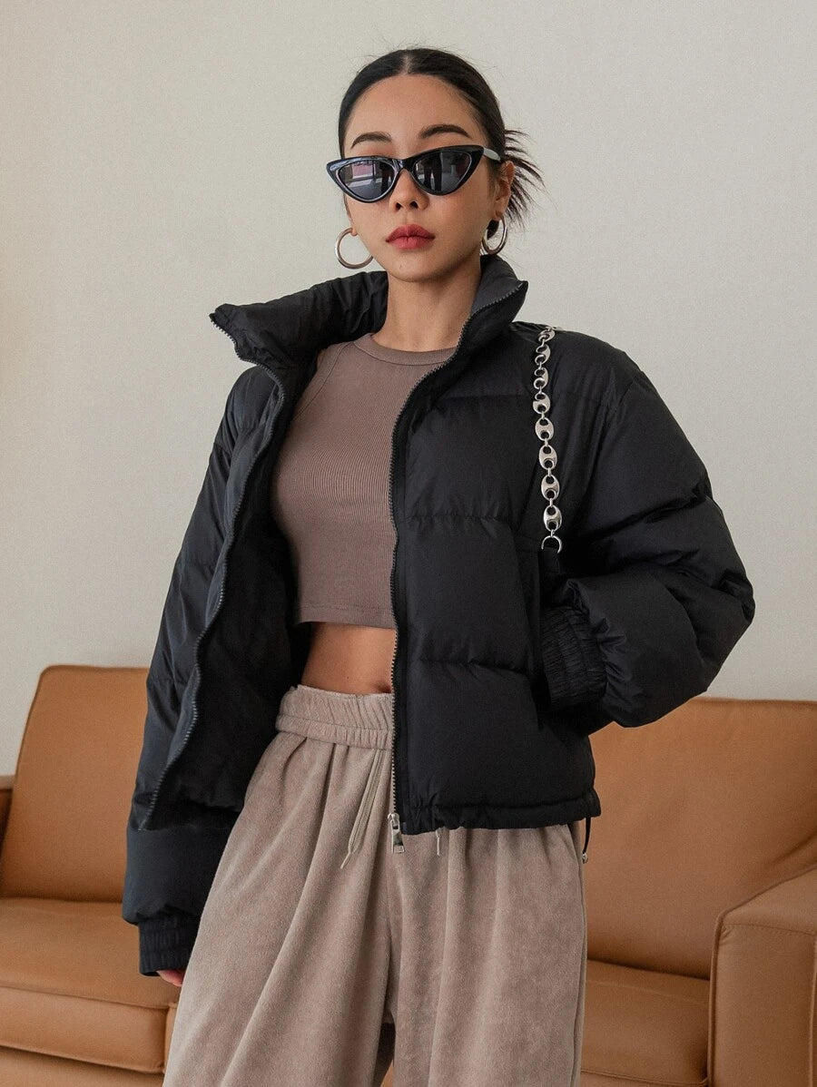 Trondheim Drop Shoulder Cropped Puffer Jacket with Stand Collar