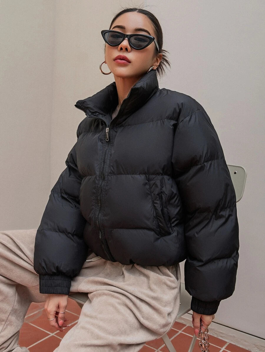 Trondheim Drop Shoulder Cropped Puffer Jacket with Stand Collar