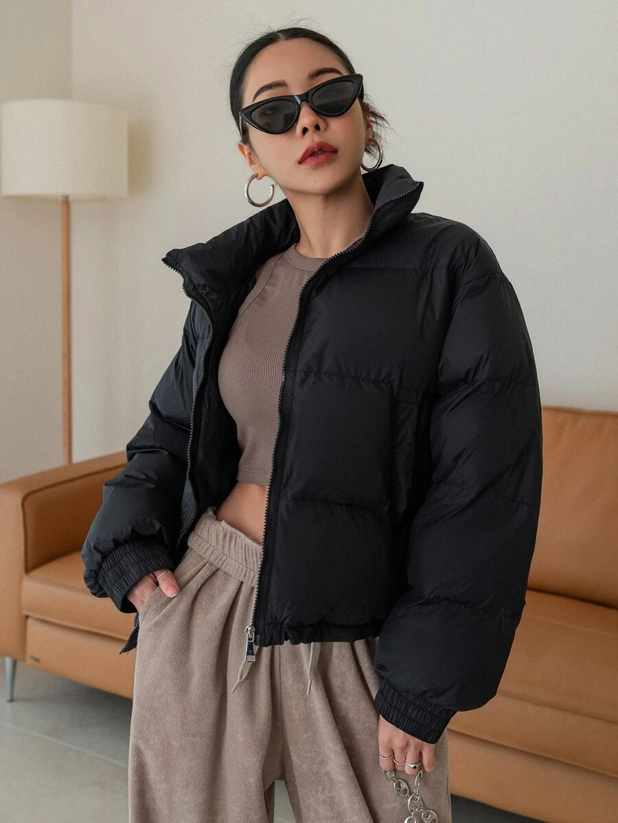 Trondheim Drop Shoulder Cropped Puffer Jacket with Stand Collar