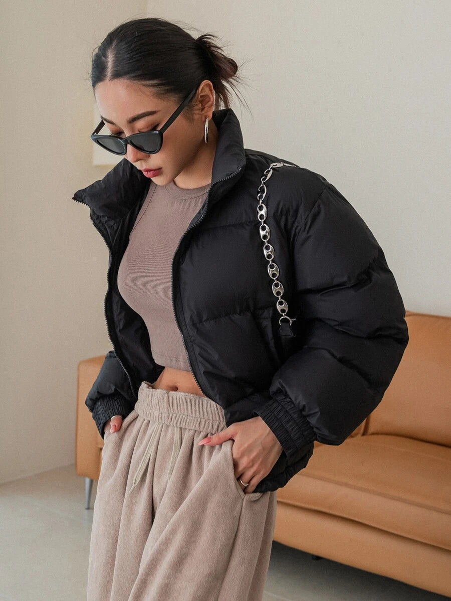 Trondheim Drop Shoulder Cropped Puffer Jacket with Stand Collar