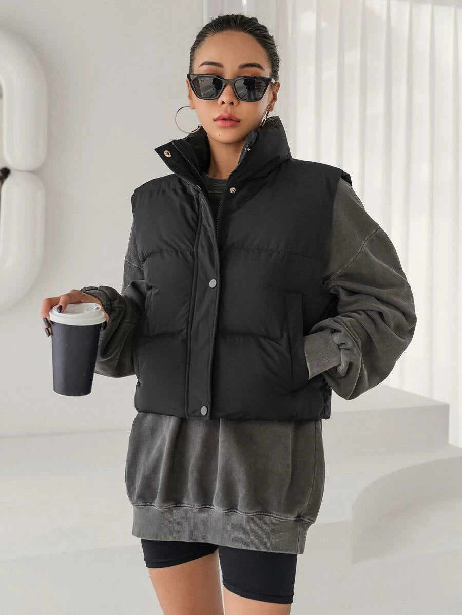 Andermatt Snap Button Zip Up Puffer Vest with Pockets