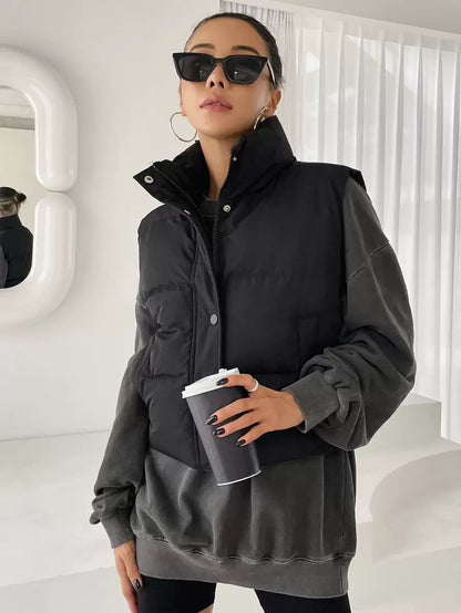 Andermatt Snap Button Zip Up Puffer Vest with Pockets