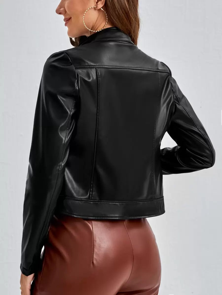 Lugano Faux Leather Zip Detail Moto Biker Jacket