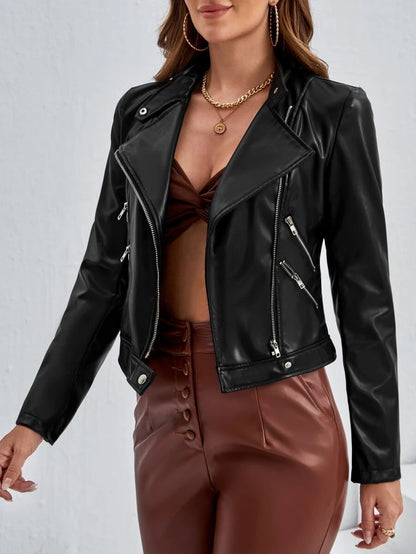 Lugano Faux Leather Zip Detail Moto Biker Jacket - Black