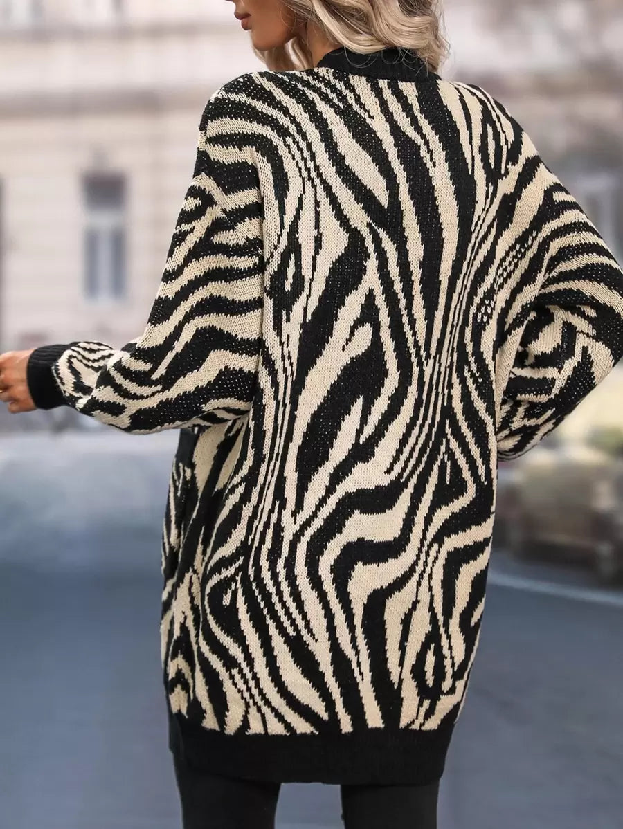 Arles Zebra Stripe Drop Shoulder Knit Cardigan