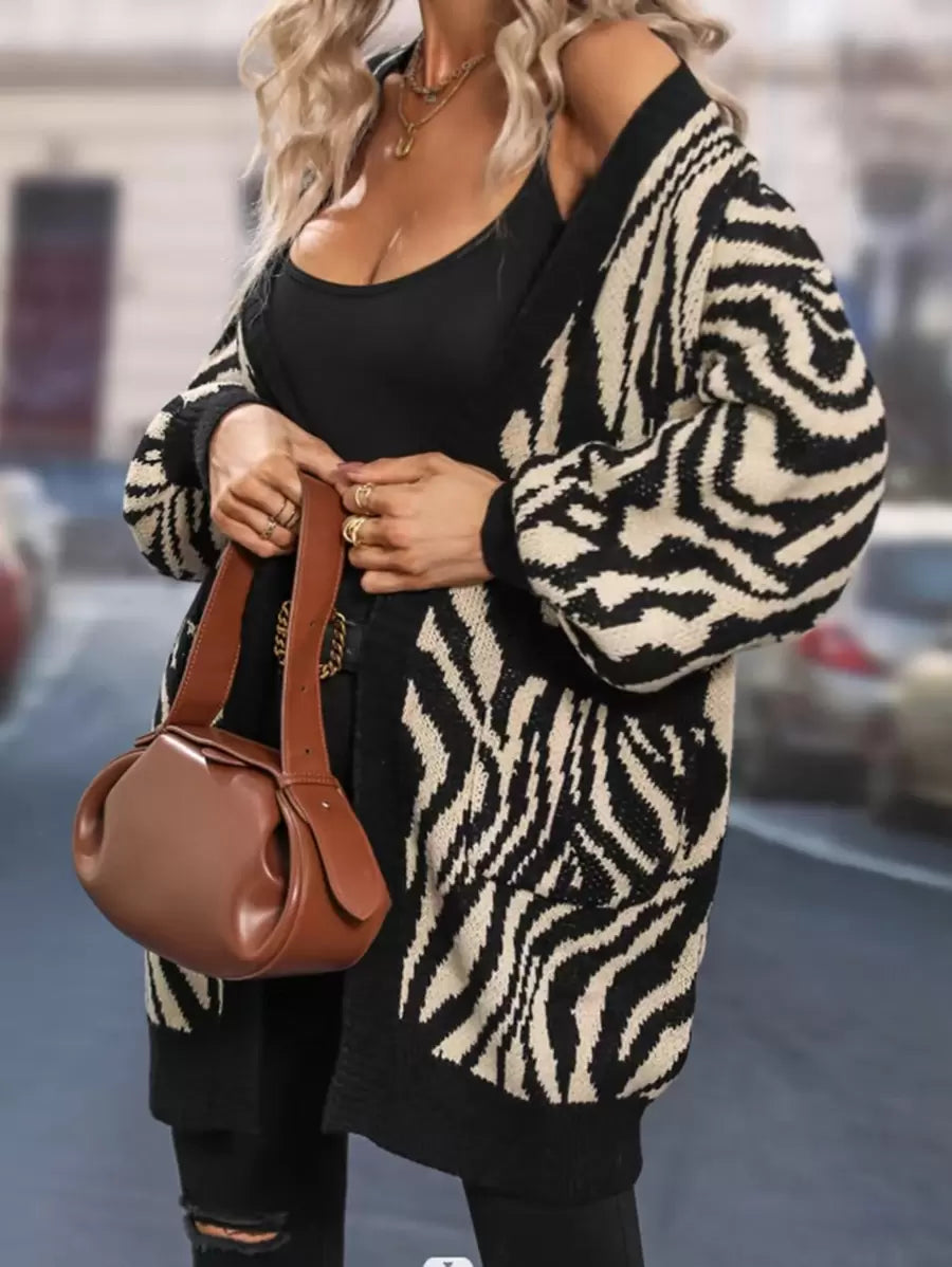 Arles Zebra Stripe Drop Shoulder Knit Cardigan