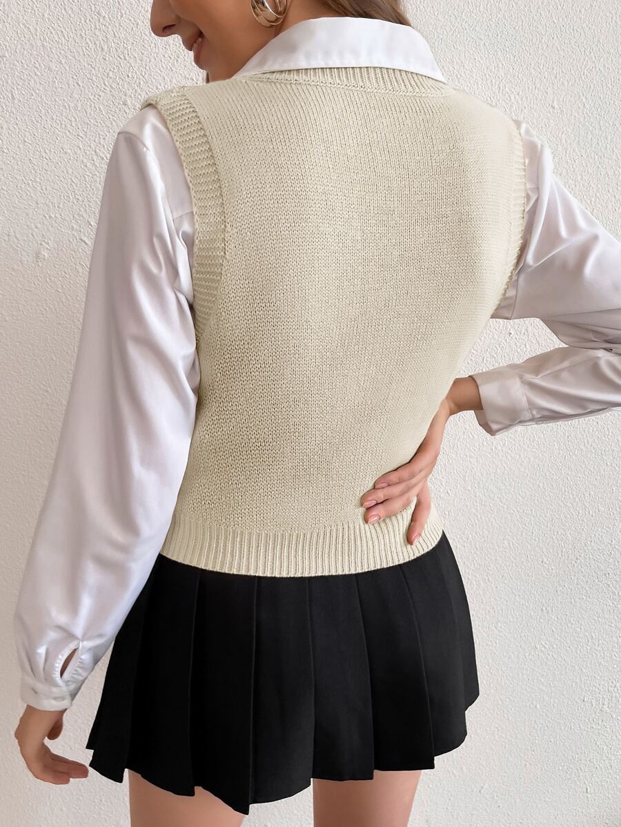 Winifred Classic Cable Knit V-Neck Sleeveless Sweater Vest - Cream