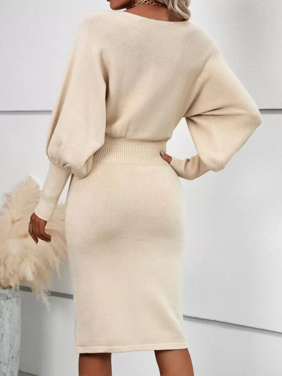 Ljubljana Batwing Sleeve Knit Bodycon Midi Sweater Dress