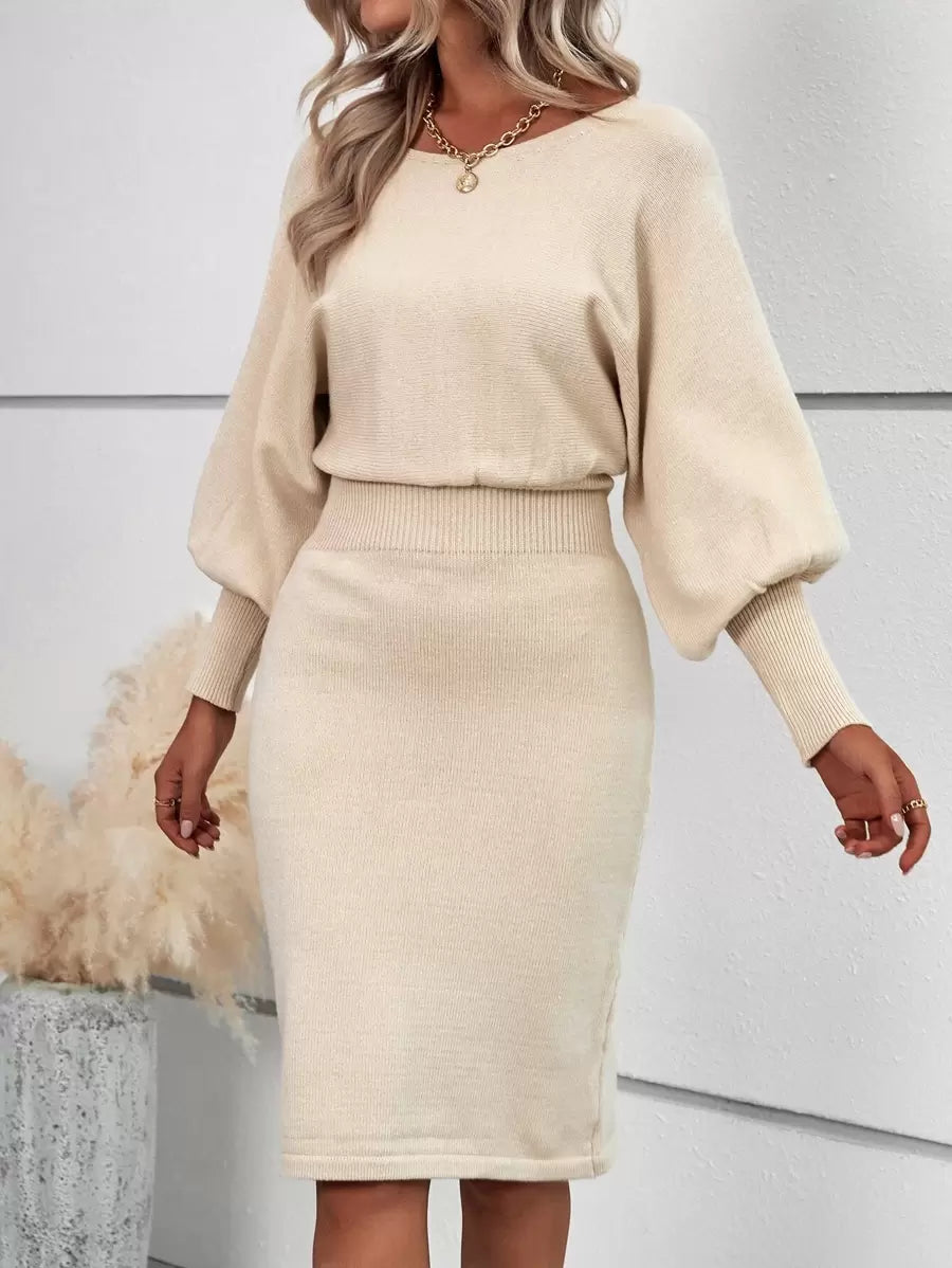 Ljubljana Batwing Sleeve Knit Bodycon Midi Sweater Dress