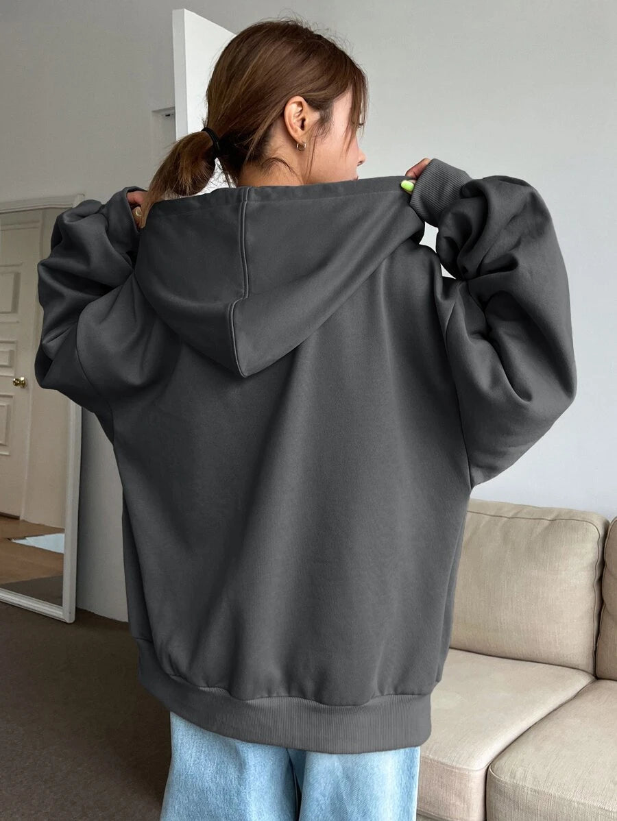 Eleanor Thermal Lined Zip Drawstring Hoodie - Navy Blue