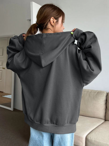 Eleanor Thermal Lined Zip Drawstring Hoodie - Navy Blue