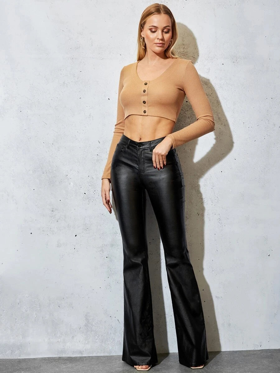 Canmore Coated Faux Leather Flare Pants for Tall Women