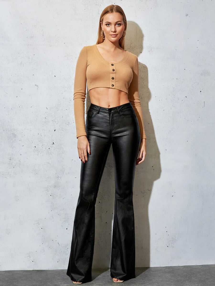 Canmore Coated Faux Leather Flare Pants for Tall Women