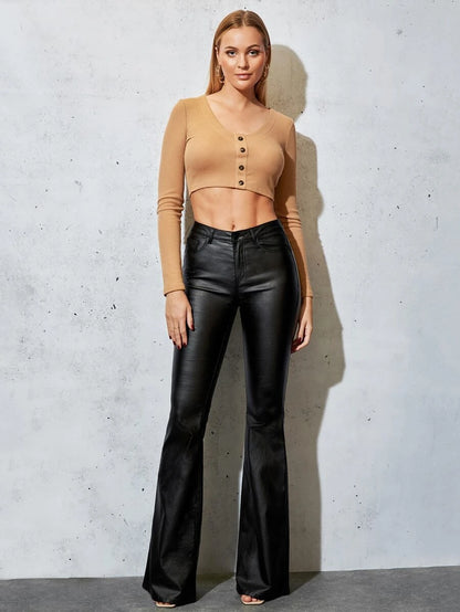 Canmore Coated Faux Leather Flare Pants for Tall Women