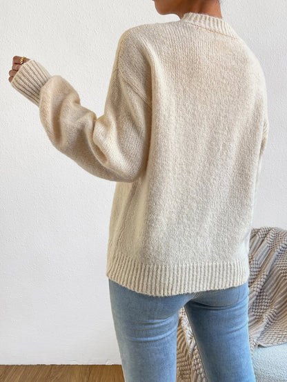 Viola Relaxed Mock Neck Sweater with Drop Shoulders - Oatmeal
