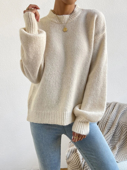 Viola Relaxed Mock Neck Sweater with Drop Shoulders - Oatmeal