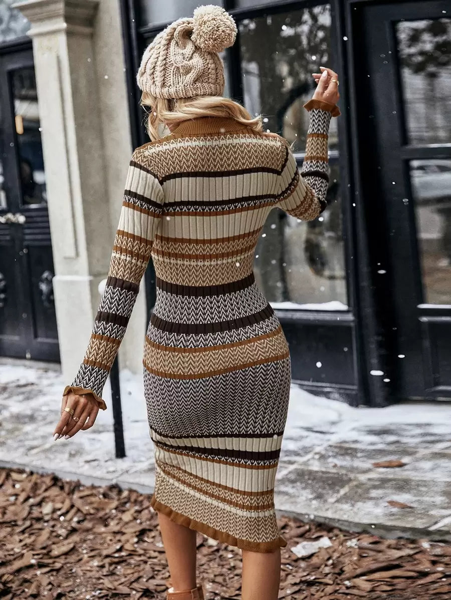 Innsbruck Striped Rib Knit Bodycon Midi Dress