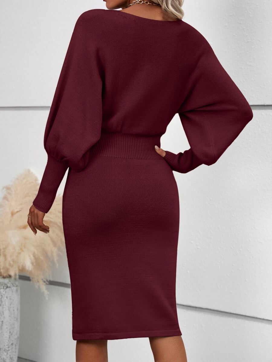 Ljubljana Batwing Sleeve Knit Bodycon Midi Sweater Dress