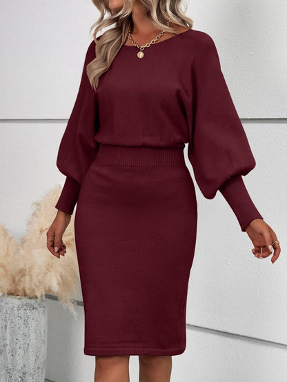 Ljubljana Batwing Sleeve Knit Bodycon Midi Sweater Dress