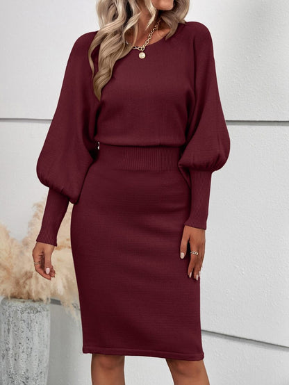 Ljubljana Batwing Sleeve Knit Bodycon Midi Sweater Dress