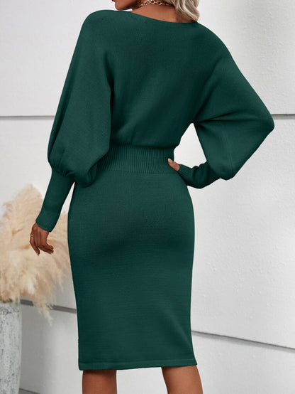 Ljubljana Batwing Sleeve Knit Bodycon Midi Sweater Dress