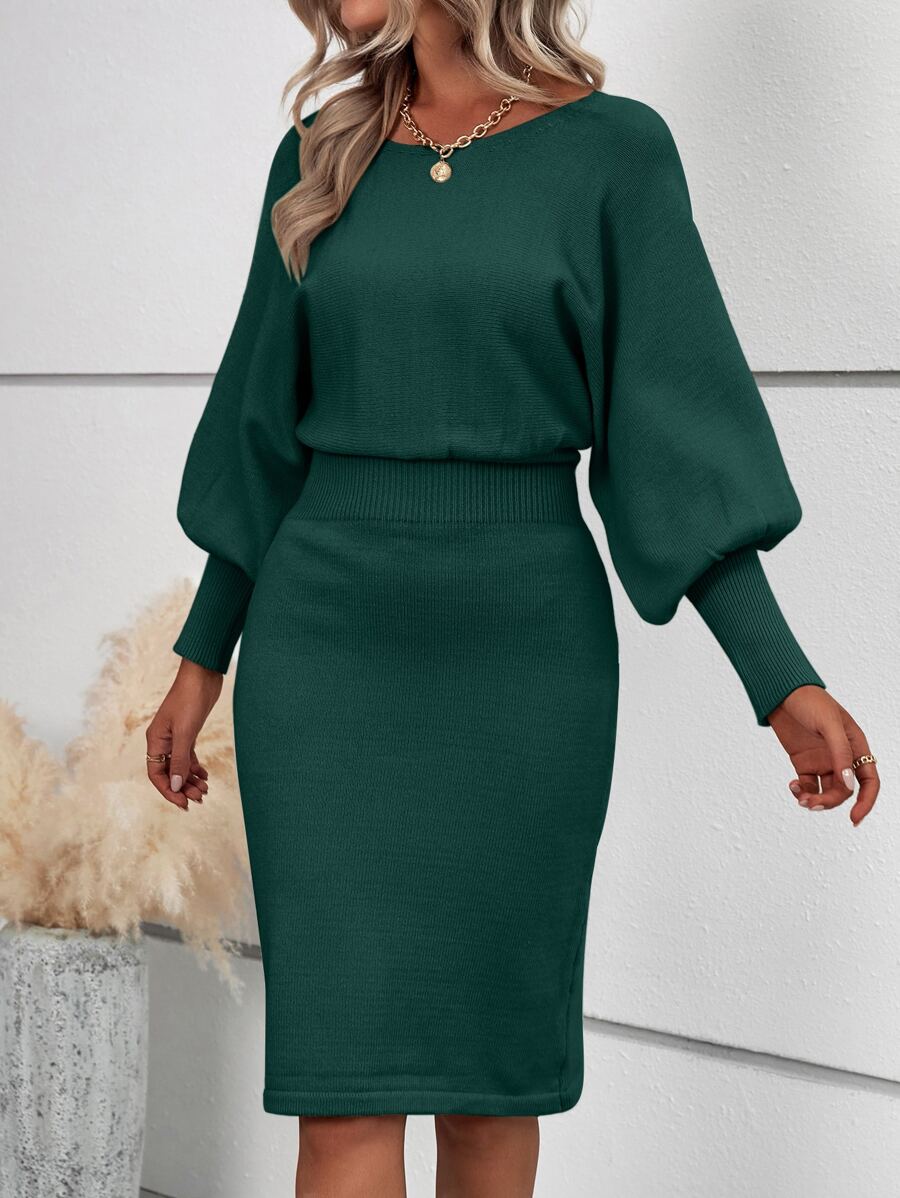 Ljubljana Batwing Sleeve Knit Bodycon Midi Sweater Dress